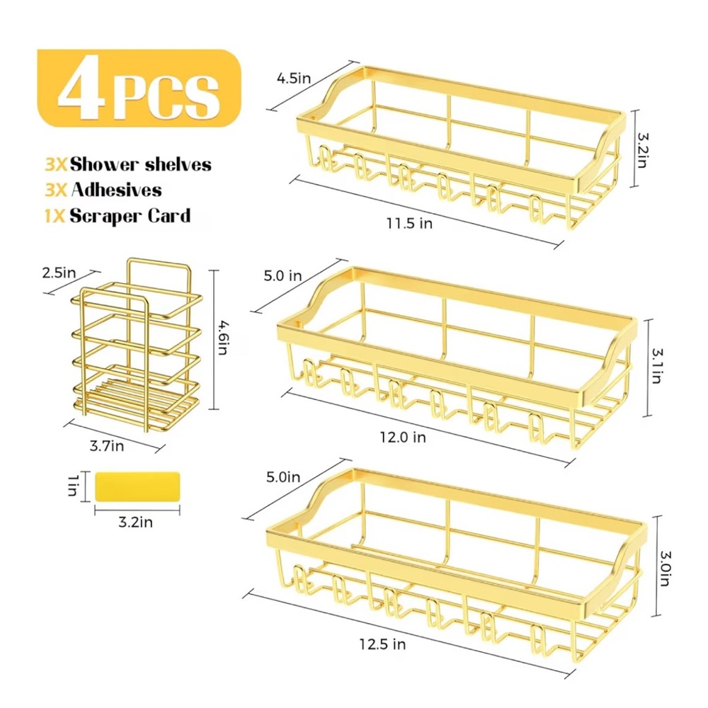 Gold Shower Shelf 3 Pack Set